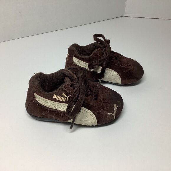 PUMA Baby Toddler Size 3 Shoes Brown Suede Leather Boys Sneakers - Picture 2 of 5